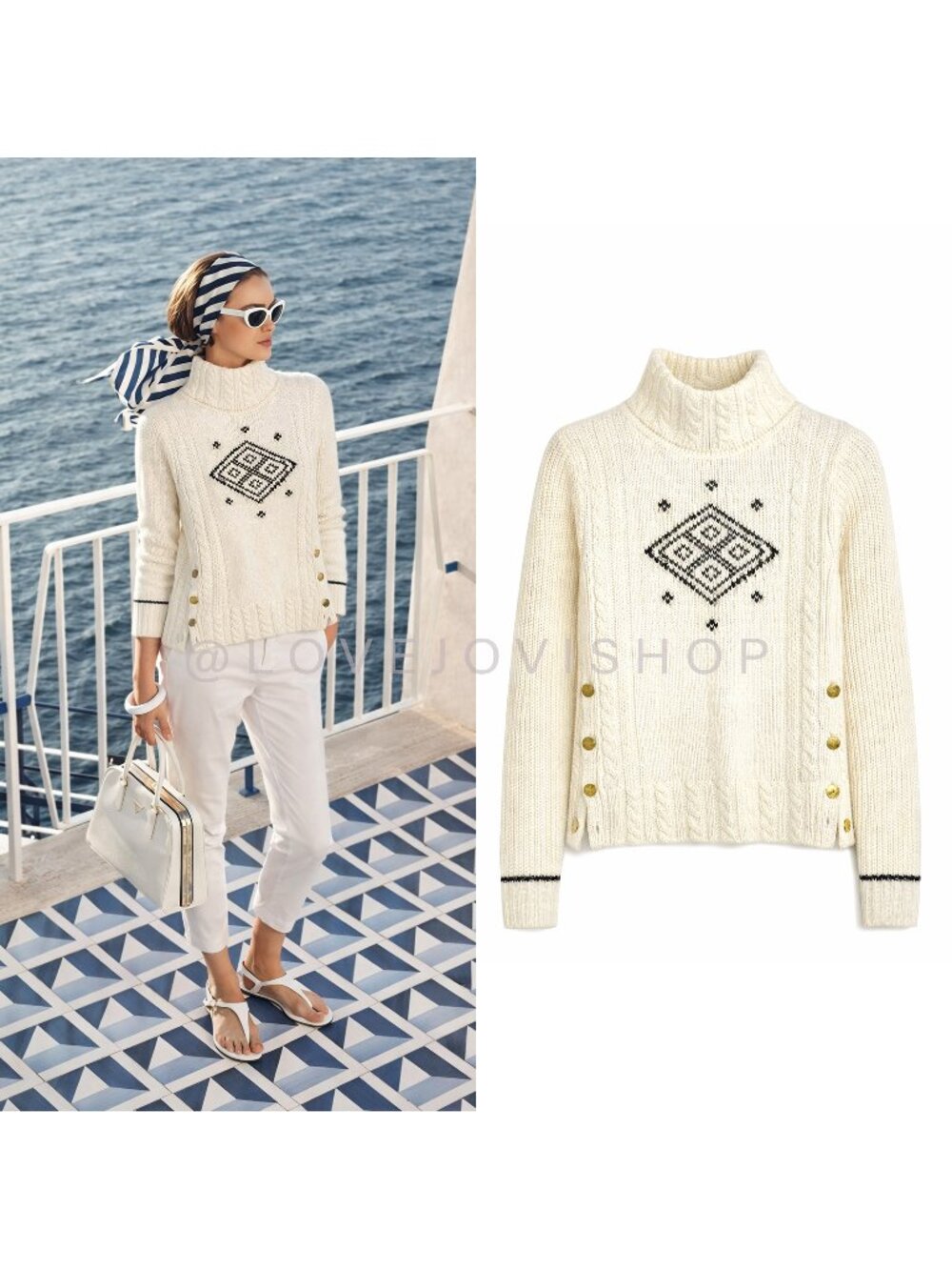 Sweater | The Reeds x J Crew Intarsia Cable Knit Button Detail Cream XXS | Prepp